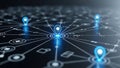 Digital Network with Glowing Blue Location Pins and Connected Nodes connection technology Royalty Free Stock Photo
