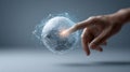Hand touching digital global network of data, representing global communication, international business, and artificial Royalty Free Stock Photo