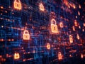 Digital Network with Glowing Padlocks