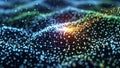 Digital Network of Glowing Particles Forming a Wave Pattern with Blue Green and Orange Lights Royalty Free Stock Photo