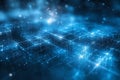 Digital Network Grid with Blue Glowing Connections and Futuristic Data Flow on Dark Background Royalty Free Stock Photo
