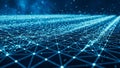 Digital network grid of glowing blue nodes and connecting lines in a dark abstract space Keywords: network Royalty Free Stock Photo