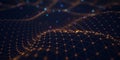 Digital Network Grid with Orange and Purple Hexagonal Lights on Dark Background abstract Royalty Free Stock Photo