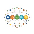 Digital network of hexagonal icons representing security data analysis and search functions Royalty Free Stock Photo