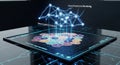Digital network hologram showing secure quantum computing and customer segmentation analysis Royalty Free Stock Photo