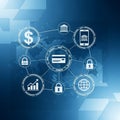 Digital network illustration featuring interconnected icons symbolizing financial Royalty Free Stock Photo