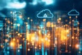 Digital Network Infrastructure: Cloud Computing and Data Flow Royalty Free Stock Photo