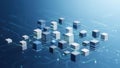 Digital network with interconnected floating cubes in blue Royalty Free Stock Photo
