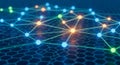 Digital network of interconnected nodes and glowing pathways in a futuristic design Royalty Free Stock Photo
