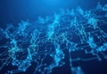 Digital network of interconnected nodes and pathways in a futuristic blue design Royalty Free Stock Photo