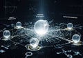 Digital network of interconnected spheres and glowing pathways in a futuristic design Royalty Free Stock Photo