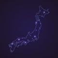 Digital network map of Japan. Abstract connect line and dot