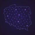 Digital network map of Poland. Abstract connect line and dot