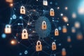 Digital network security concept featuring multiple padlocks symbolizing data protection and cybersecurity Royalty Free Stock Photo