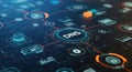 Digital network security: dns system on futuristic interface with cybernetic connections Royalty Free Stock Photo