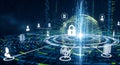 Digital network security and global connectivity visualization with holographic elements Royalty Free Stock Photo