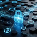 Digital network security with glowing blue padlock and connected nodes Royalty Free Stock Photo