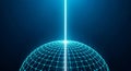 Digital Network Sphere with Glowing Grid and Vertical Light Beam on Dark Blue Background Royalty Free Stock Photo