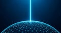 Digital Network Sphere with Glowing Grid and Vertical Light Beam on Dark Blue Background Royalty Free Stock Photo