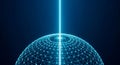 Digital Network Sphere with Glowing Grid and Vertical Light Beam on Dark Blue Background Royalty Free Stock Photo