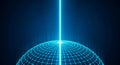 Digital Network Sphere with Glowing Grid and Vertical Light Beam on Dark Blue Background Royalty Free Stock Photo