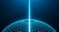 Digital Network Sphere with Glowing Grid and Vertical Light Beam on Dark Blue Background Royalty Free Stock Photo