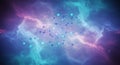 A digital network structure with interconnected nodes floats amidst a colorful nebula Royalty Free Stock Photo