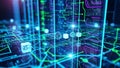 Digital Network Technology Background AI Data Flow Cyber Security Computing Grid Royalty Free Stock Photo