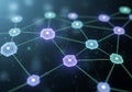 A digital network visualization featuring interconnected hexagonal nodes on a dark background. The Royalty Free Stock Photo