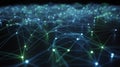 Digital network visualization with glowing nodes and connecting lines in blue and green Royalty Free Stock Photo