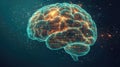 Digital neural network visualization with glowing connections and brain