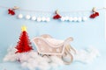 Digital newborn christmas background with wooden sleigh Royalty Free Stock Photo