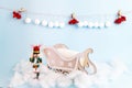 Digital newborn christmas background with wooden sleigh Royalty Free Stock Photo