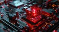 Digital Nexus: The Radiant Red Cube on Modern Motherboard