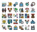 Digital nomad color outline vector icons