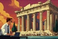 Digital nomad working laptop parthenon athens greece Royalty Free Stock Photo