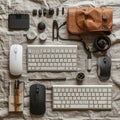 Digital Nomads Tech Gear and Accessories Flat Lay Royalty Free Stock Photo