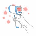 Digital non-contact infrared thermometer in hand. Medical thermometer measuring body temperature Royalty Free Stock Photo