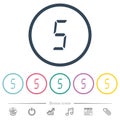 Digital number five of seven segment type flat color icons in round outlines