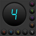 Digital number four of seven segment type dark push buttons with color icons