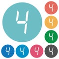 Digital number four of seven segment type flat round icons