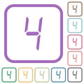 Digital number four of seven segment type simple icons