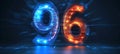 Digital Number 96 in Futuristic, Glowing Style on Abstract Background Technology, Innovation.