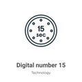 Digital number 15 outline vector icon. Thin line black digital number 15 icon, flat vector simple element illustration from Royalty Free Stock Photo