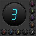 Digital number three of seven segment type dark push buttons with color icons Royalty Free Stock Photo