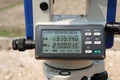 Digital numbers on theodolite or Geodetic total station screen. Survey equipment.