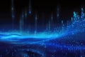 Digital ocean with blue waves of computer code, abstract futuristic background in blue, AI generated illustration