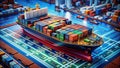 The Digital Ocean A Container Ship Navigating the Global Circuit Board Visualizing the Interconnectedness of Technology Royalty Free Stock Photo