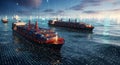 Digital Ocean Shipping: Container Ships Navigate Through Binary Data Streams Royalty Free Stock Photo
