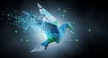 Digital Origami Bird Dissolving into Binary Data and Circuit Board Royalty Free Stock Photo